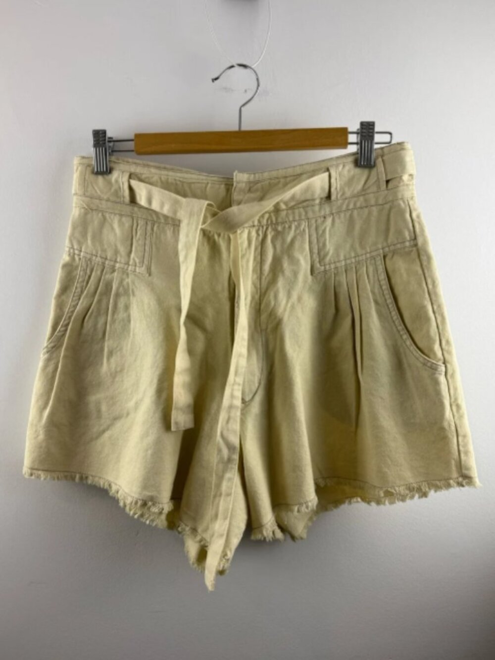 Free People FP One Shae Tie Waist Pleated Paperbag Shorts Cream Butter